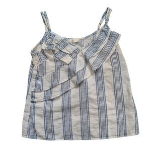 H&M Striped Cotton Ruffle Front Camisole Tank Top Size 2 Blue White
